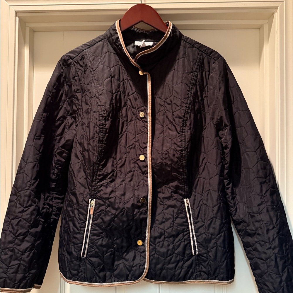 Charter Club Black Quilted Puffer Jacket with Gold Accents